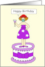 Covid 19 Red Hat Happy Birthday Lady Wearing a Facemask Cartoon card