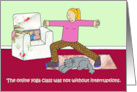 Covid 19 Online Yoga Class with Cat Cartoon Humor card