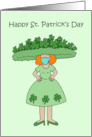 Covid 19 St. Patrick’s Day Cartoon Lady in Shamrocks Outfit card