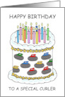 Happy Birthday for Curler Cartoon Cake Decorated with Curling Stones card