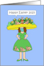 Covid 19 Happy Easter 2025 Lady in Fabulous Bonnet Face Mask and Dress card