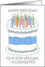 Happy Birthday to Housekeeper Cartoon Cake and Candles card