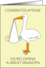 Congratulations on Becoming a Great Grandpa Cartoon Stork & Baby card