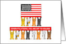 Congratulations Off to College Cartoon Cats Holding USA Flag card