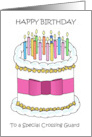 Happy Birthday to Crossing Guard Cake and Lit Candles card