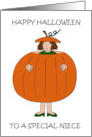 Happy Halloween to Niece Away at College Lady in Pumpkin Costume card