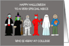 To Niece Happy Halloween Away at College Characters in Costumes card