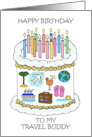 Happy Birthday to Travel Buddy Cake Candles & Travel Icon Decorations card