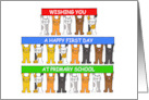 Happy First Day at Primary School Cartoon Cats Holding Up Banners card