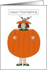 Happy Thanksgiving Cartoon Lady in Face Mask Wearing a Pumpkin Outfit card