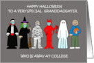 Happy Halloween To Granddaughter Away at College Spooky Characters card