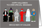 Happy Halloween To Grandson Away at College Spooky Characters card