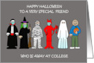 Happy Halloween To Friend Away at College Spooky Characters card