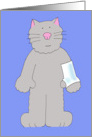 Get Well Soon Cartoon Grey Cat with Plaster Cast on Left Arm card