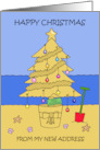 Happy Christmas from My New Address Tree Sandcastle Beach Scene card