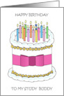 Happy Birthday Study Buddy Classmate Cake and Candles card