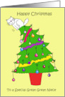 Happy Christmas Great Great Niece White Cat up a Festive Tree card