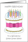 Happy Birthday Great Great Niece Simple Cake and Lit Candles card