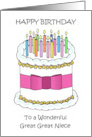 Happy Birthday Great Great Niece Simple Cake and Lit Candles card