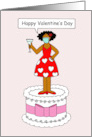 Covid 19 African American Lady Valentine Standing on a Giant Cake card