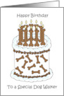 Happy Birthday to Dog Walker Cake and Dog Biscuit Candles card