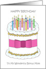 Happy Birthday to Bonus Mom Cake and Lit Candles card