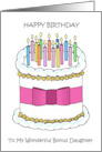 Happy Birthday to Bonus Daughter Cake and Lit Candles card