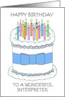 Happy Birthday to Interpreter Simple Illustrated Cake and Lit Candles card