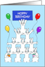 Hoppy Birthday Cartoon Bunnies Holding Balloons card