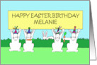 Happy Easter BirthdayRabbits Wearing Party Hats to Customize Any Name card