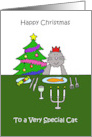 Happy Christmas to Pet Cat Eating Xmas Dinner card