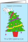 Happy Christmas to Pet Cat Standing on Festive Tree card