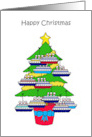 Happy Christmas Tree with Cruise Liner Shaped Baubles card