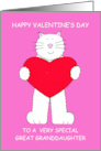 Happy Valentine’s Day to Great Granddaughter White Cat and Red Heart card