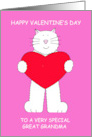 Happy Valentine’s Day to Great Grandma White Cat Holding a Heart card