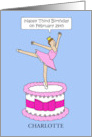 Third Birthday Ballerina on a Cake to Personalize Any Name card