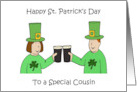 Happy St. Patrick’s Day Cousin Cartoon Couple in Cute Outfits card