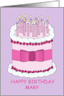 Happy Birthday Mary Cartoon Pink Cake and Candles card