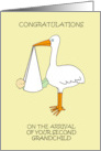 Congratulations Arrival of Second Grandchild Cartoon Stork and Baby card