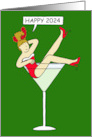 Happy New Year 2024 Lady in Giant Cocktail Glass card