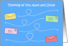 Thinking of You Aunt and Uncle Envelopes Flying Through the Sky card