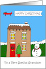 Happy Christmas to Grandson Festive Decorated Cartoon House card