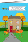 Happy Thanksgiving to Grandson and Wife Autumnal House card