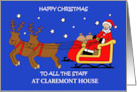 Happy Christmas to Care Home Staff Santa Sleigh and Reindeers card