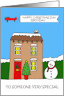 Happy Christmas Day Birthday Festive Cartoon House card