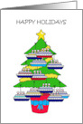 Happy Holidays Tree with Cruise Liner Shaped Baubles card