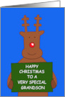 Happy Christmas Grandson Cartoon Smiling Reindeer card