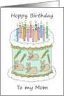 Hoppy Birthday to Mom Rabbits on a Cake card