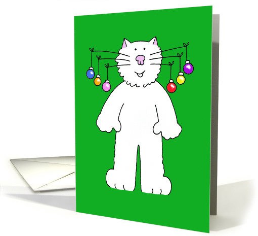 Christmas White Cat with Multi Colored Bauble Hanging... (1000847)