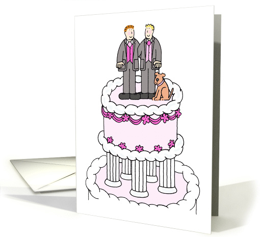 Two Grooms and their Dog Civil Union or Wedding Congratulations. card